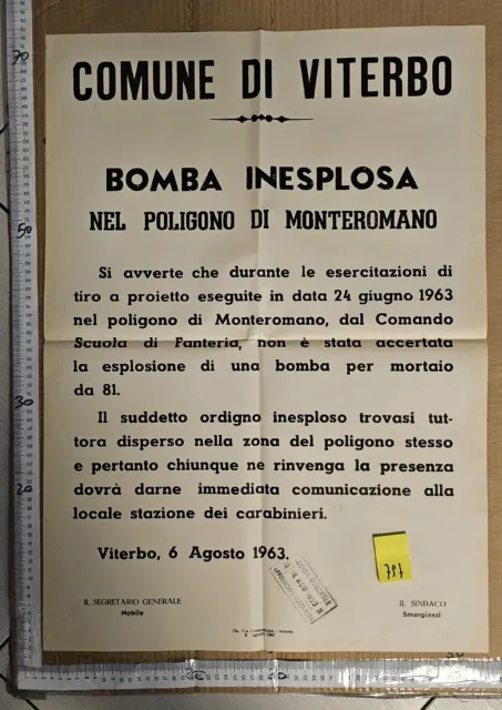 Manifesto Monteromano Viterbo Bomba Ineslosa 1963 Carabinieri