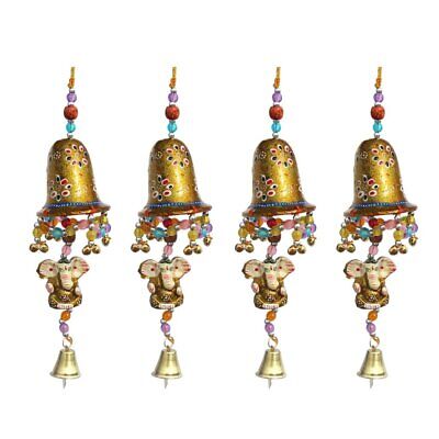 Door Hanging Golden Painted Bell with Jhalar Ganesha with Metal Bell Set Of 4