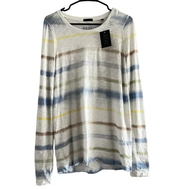 ATM Anthony Thomas Melillo Shirt Womens Small Striped Long Sleeve Distressed Hem