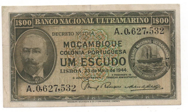 Mozambique Portugal 1 Escudo 1944 Pick 92 Look Scans
