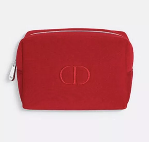 CD Monogram Christian Dior Red Velvet Make Up Bag Makeup cosmetic Zipper Closure