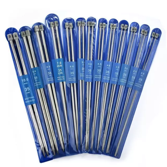 22PCS Knitting Needle Set 2mm-8mm Stainless Steel Single Pointed 35cm UK