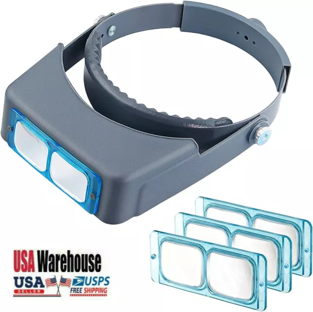 Head Headband Magnifier Reading Jewelry Visor Opitcal Glass Magnifier W/ 4 Lens