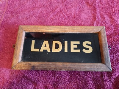 Vintage Antique Ladies Restroom Metallic Gold Black Sign St Joseph Mo Original