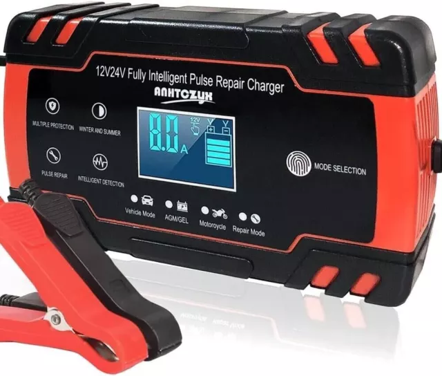 12V/24V 8Amp Car Battery Charger, Automatic Smart Battery Charger with Temperatu