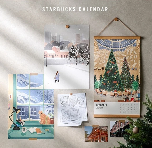 STARBUCKS KOREA OFFICIAL 2024 Wood Frame Wall Calendar Limited Edition