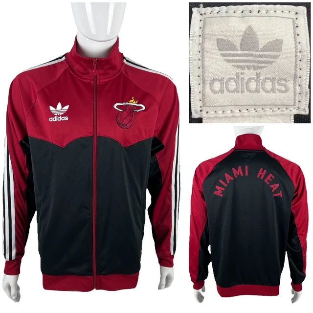 Adidas Miami Heat Mens Medium Jacket Black Red Original Retro Track Trefoil EUC