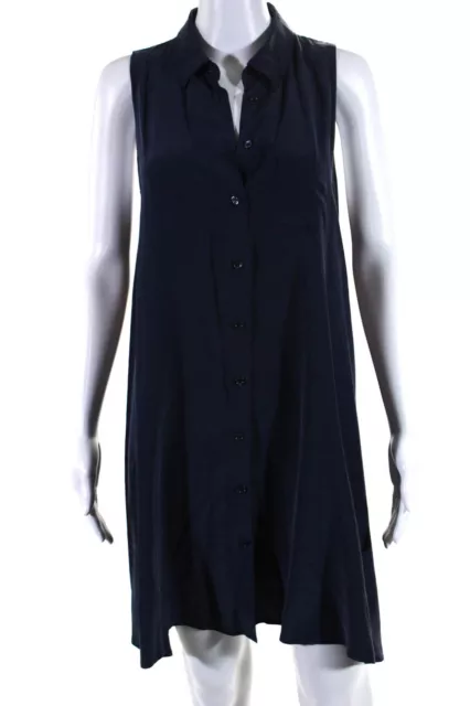 Equipment Femme Womens Silk Button Down Shirt Dress Navy Blue Size Large