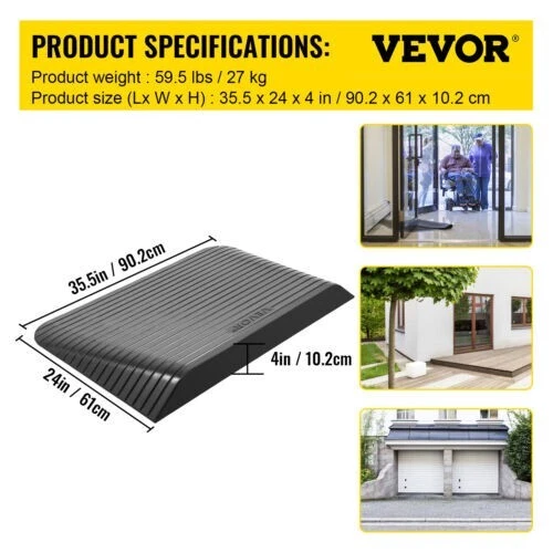 VEVOR RUBBER THRESHOLD Ramp 4" Rise Threshold/ Wheelchair Access Ramp