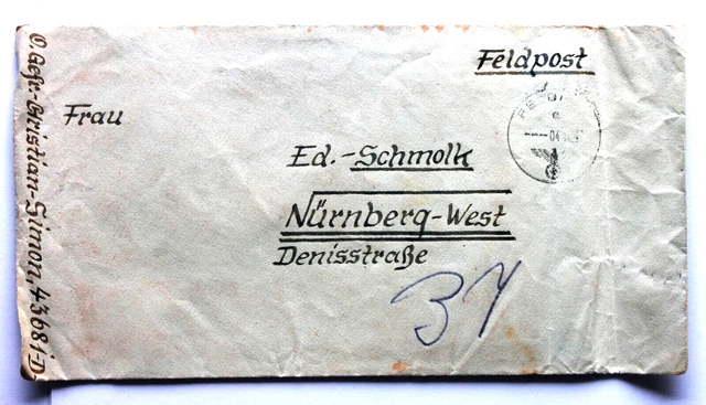 Feldpostbrief 2. WK Pionier Btl. 305 nach Nürnberg-West