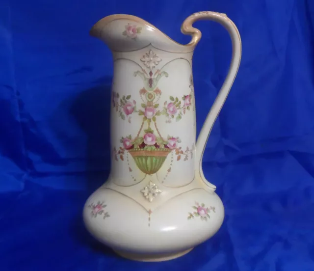 Antique Crown Devon Ware Fieldings ETNA Pitcher Jug 13-3/4" Rose Swag