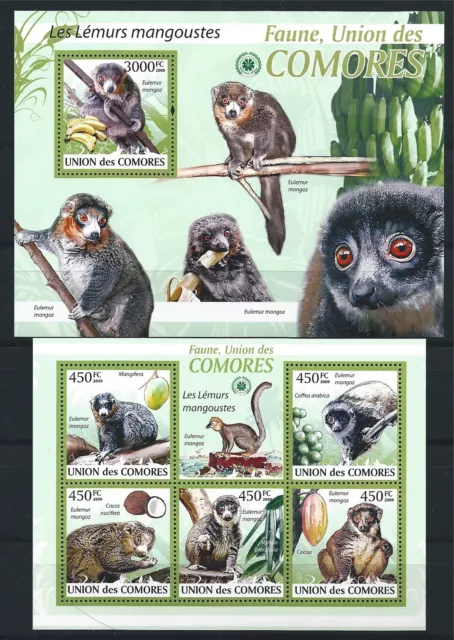 COMORES KOMOREN 2009 MINI SHEET BLOCK SET FAUNA MiNr: 2460 - 64, 533 MNH APES