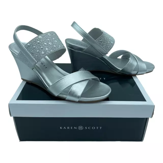 Karen Scott Womens Parrisa Slingback Sandals Silver Rhinestone Slip On 7.5 M New