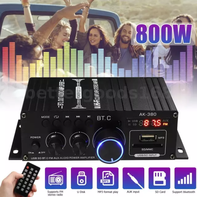 PROFI HiFi-Verstärker "Mini-200" 800W, Bluetooth, 1x Line In, 230V oder 12V