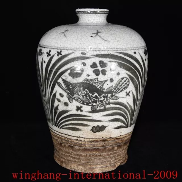 China Ancient Blue&white porcelain premium fish algae grain bottle vase statue