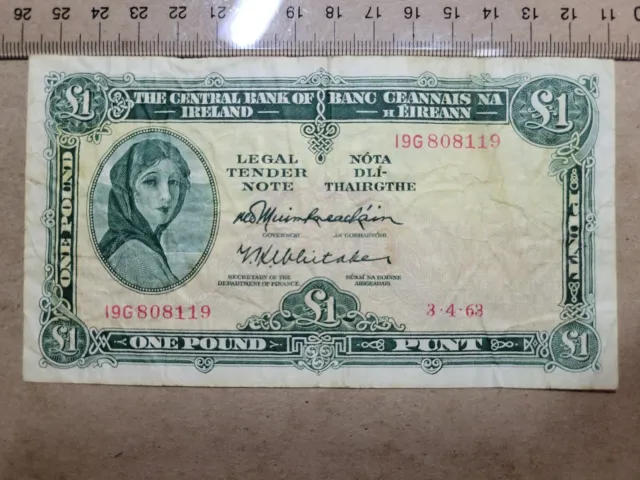 🇮🇪 Ireland, Republic  1  pound  3 April  1963  P-64 P-64a Banknote 121222-4