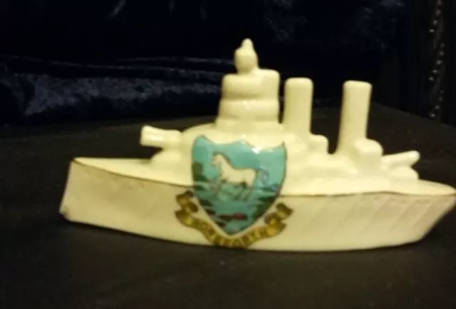 Vintage Arcadian Crested China Model Of Ww1 Battleship -Horseforth-Crest