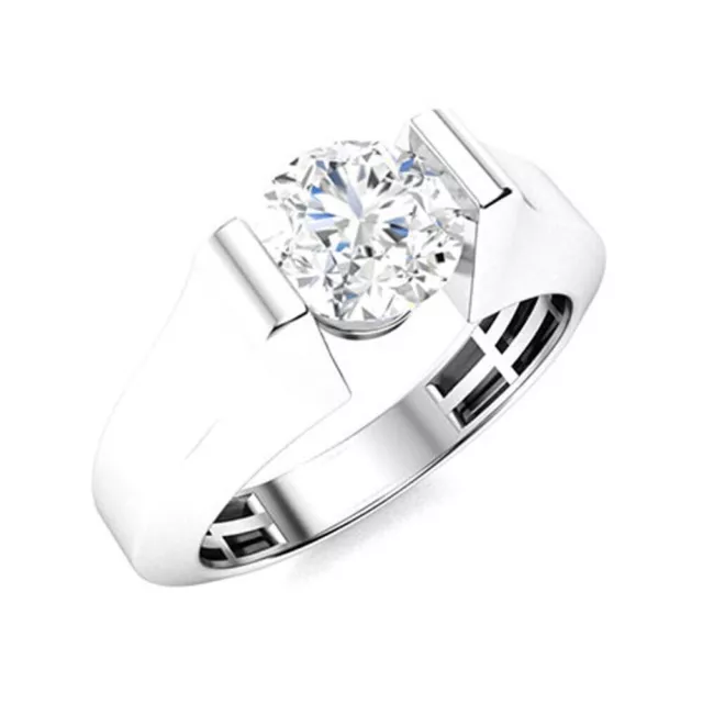 Bague homme en or blanc 14 carats ronde 1 carat créée en laboratoire...