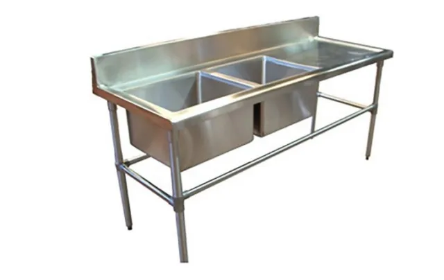 2100x600mm COMMERCIAL DOUBLE LEFT BOWL KITCHEN SINK STAINLESS STEEL BENCH E0