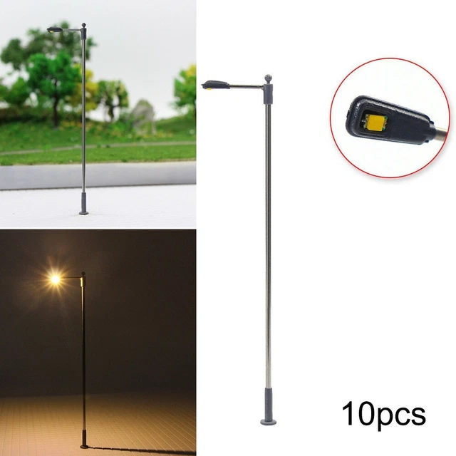 Lot De 10 Lampadaires Miniatures – Échelle HO/OO – Blanc Chaud – 3V AC/DC – Pour Train Miniature