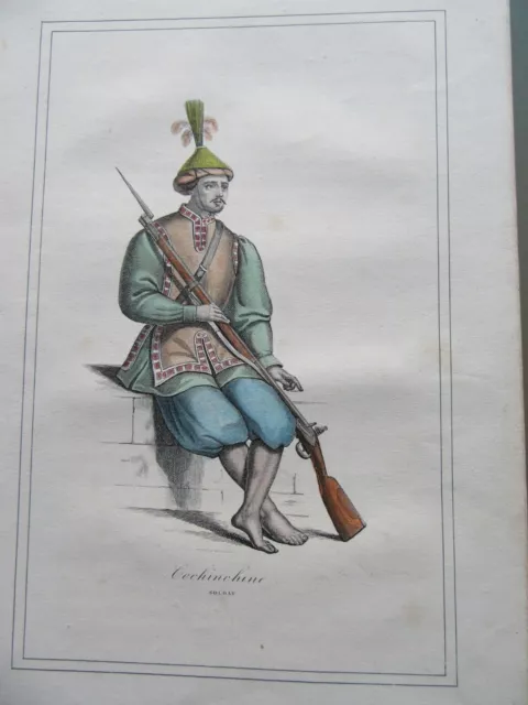 Gravure Originale Couleurs Costume 1860 Soldat Cochinchine Indochine