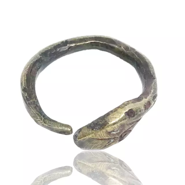 RARE ANCIENT ROMAN BRONZE SERPENT SNAKE WARRIOR RING - CIRCA 1st-2nd CENTURY AD