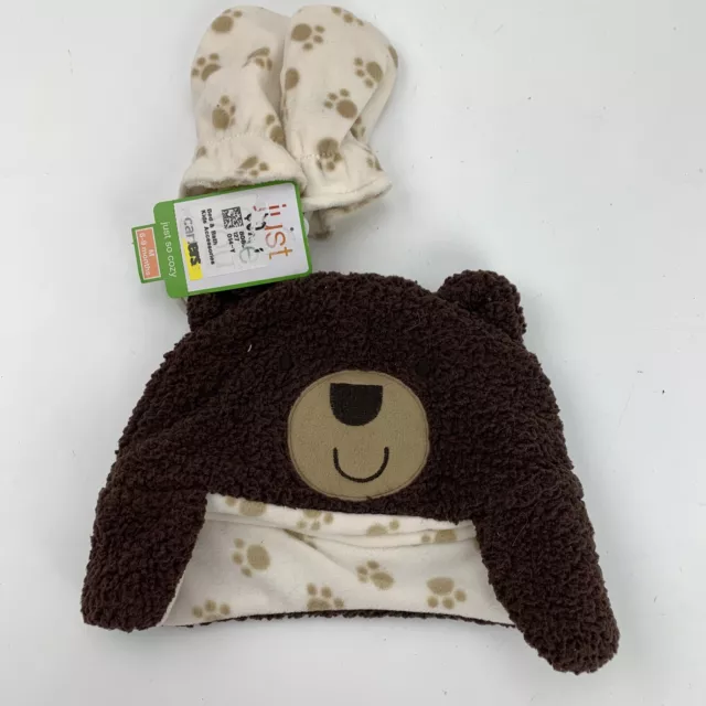 Just One You Carters Brown Bear Cap Hat & Mittens Gloves Size M 6-9 Months New