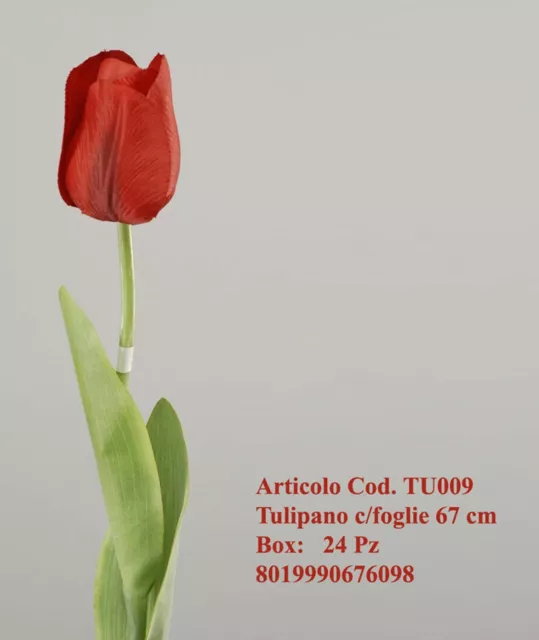 Ramo fiore artificiale tulipano in boccio con foglie cm 67 conf. 24 pezzi