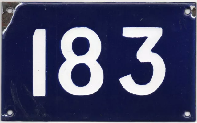 Old blue French house number 183 door gate wall fence street sign plate plaque