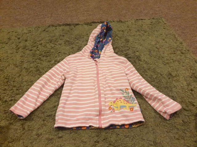 Jojo Maman Bebe pink striped dinosaur reversible zip hoodie age 2-3 years