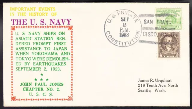 USS CONSTITUTION San Francisco CA 1933 Naval Cover C1167