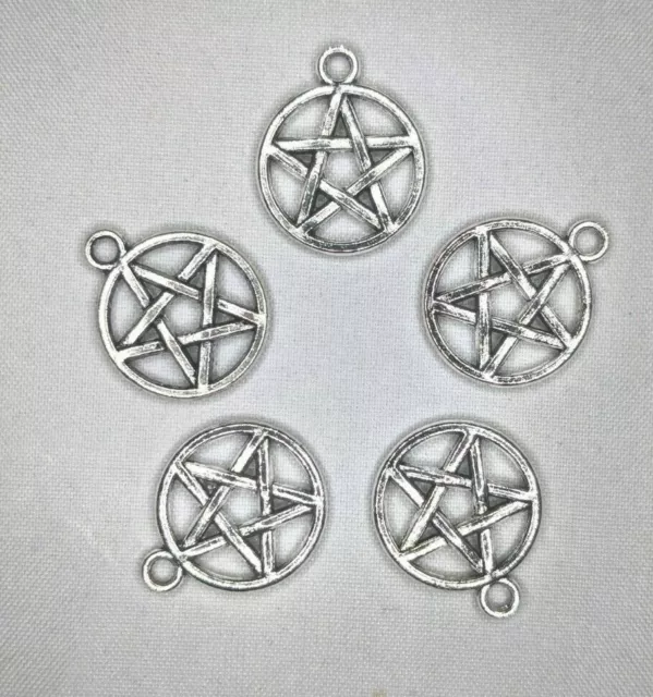 5 or 10 Pieces - Antique Silver PENTAGRAM Charms - Pendant Wicca Gothic Witch