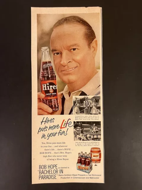 Hires Root Beer Bob Hope VTG 1962 Magazine Print Add 5x12.5 Soda Mid Century
