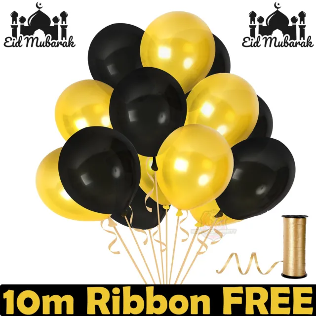 Eid Umrah Mubarak Balloons - Black & Gold - Umrah Decorations