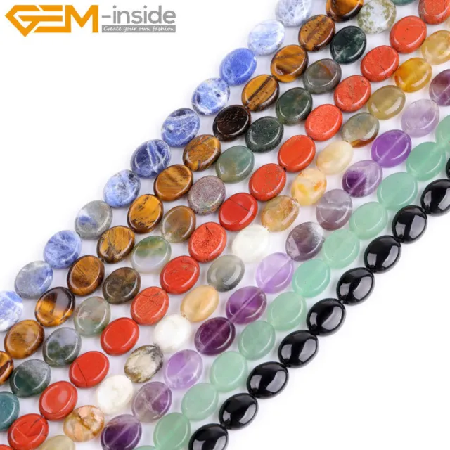 8x10mm Flat Oval Natural Stone Loose Beads For Jewelry Making 15" Jewelry Beads