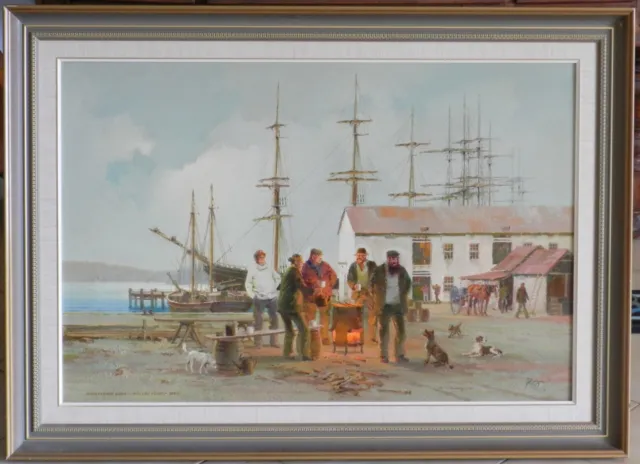 Bob Booth (1927-2003) Large Original Oil Painting Dogs Waterfront Millers Point