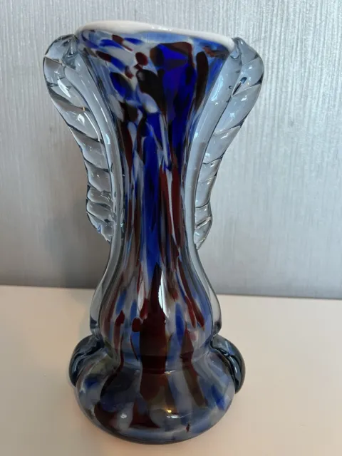 Murano Style Art Glass Vase Tall Red Blue White