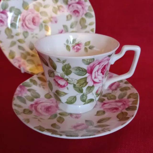 Rare, Queens Fine Bone China Cottage Rose, Tea Trio 2