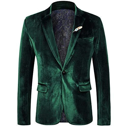 Velvet Blazer for Men Slim Fit One Button Sport Coat Tuxedo Jacket for Prom W...