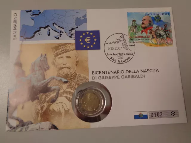 SAN MARINO 2007 - Numisbrief mit 2 Euro in stgl. - GIUSEPPE GARIBALDI