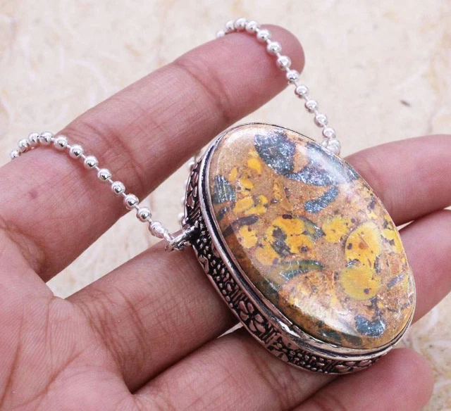 Dazzling Fruit Jasper 925 Silver Plated Handmade Necklace of 16" Ethnic Gift