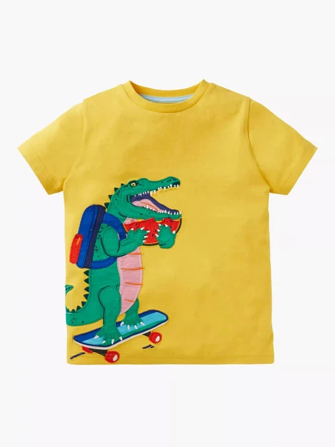 Mini Boden Kid's Crocodile Applique Tshirt In Yellow -Slightly Imperfect