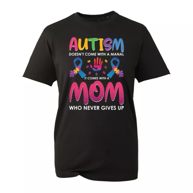 Autism Mom Who Never Give Up T-Shirt,  Autism Awareness Puzzle Ribbon Unisex Top