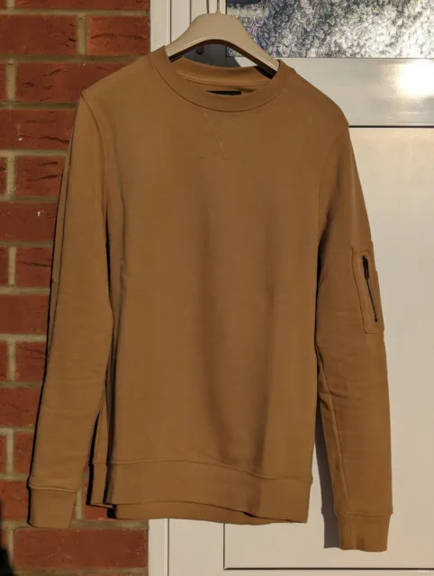 Mens River Island Sweatshirt In Light Brown XS with MA1 Zip Detail