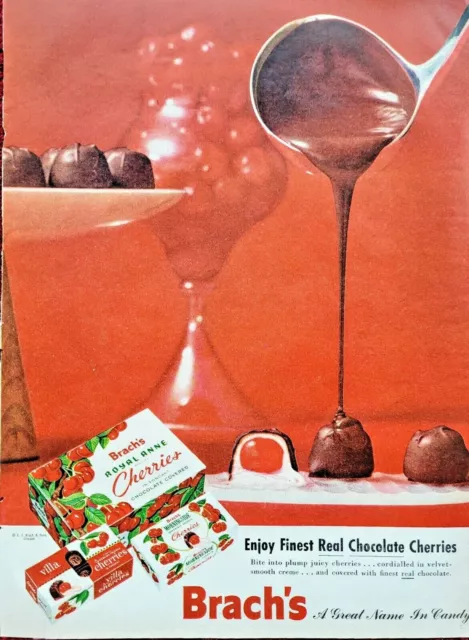 1955 1950S BRACHS CANDY Chocolate Covered Cherries = Print AD $8.99 -  PicClick