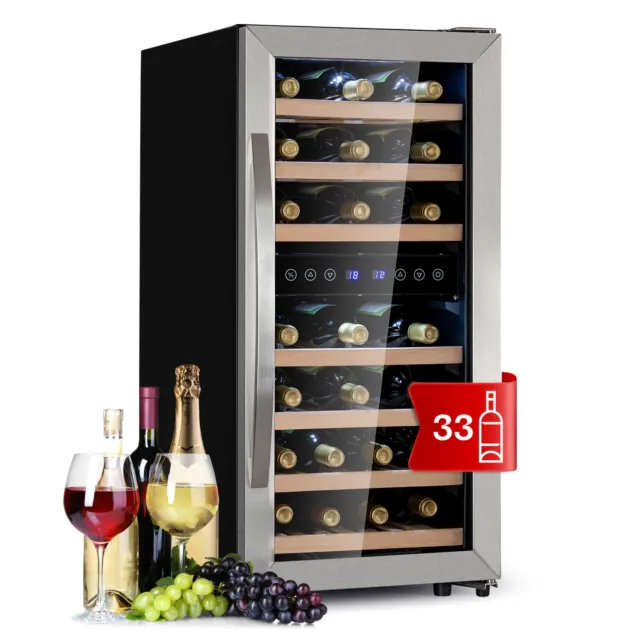 Wine Fridge Refrigerator Drinks Cooler  2 Zones 54 Bottles 148 L Glass Door LED