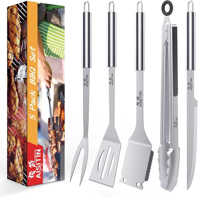 AISITIN Accessori Bbq Strumenti Inox Utensili Robusti Griglia Set 5PZ per e