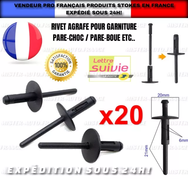 Attaches universelles en plastique pour voiture, 20 pièces, trou de 8mm,  Clips pour pare-choc, arc