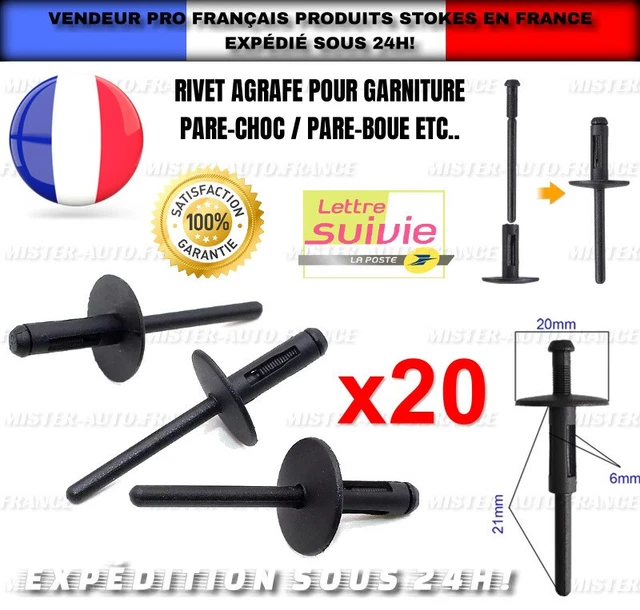Lot De 20 Rivets Pour Fixation Pare-boue/choc - Compatible Ford, Chrysler, Jeep, Chevrolet - Neuf Sous Sachet