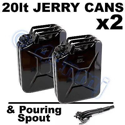 BLACK 20 litre lt JERRY CANS 20lt x 2 & FREE Spout